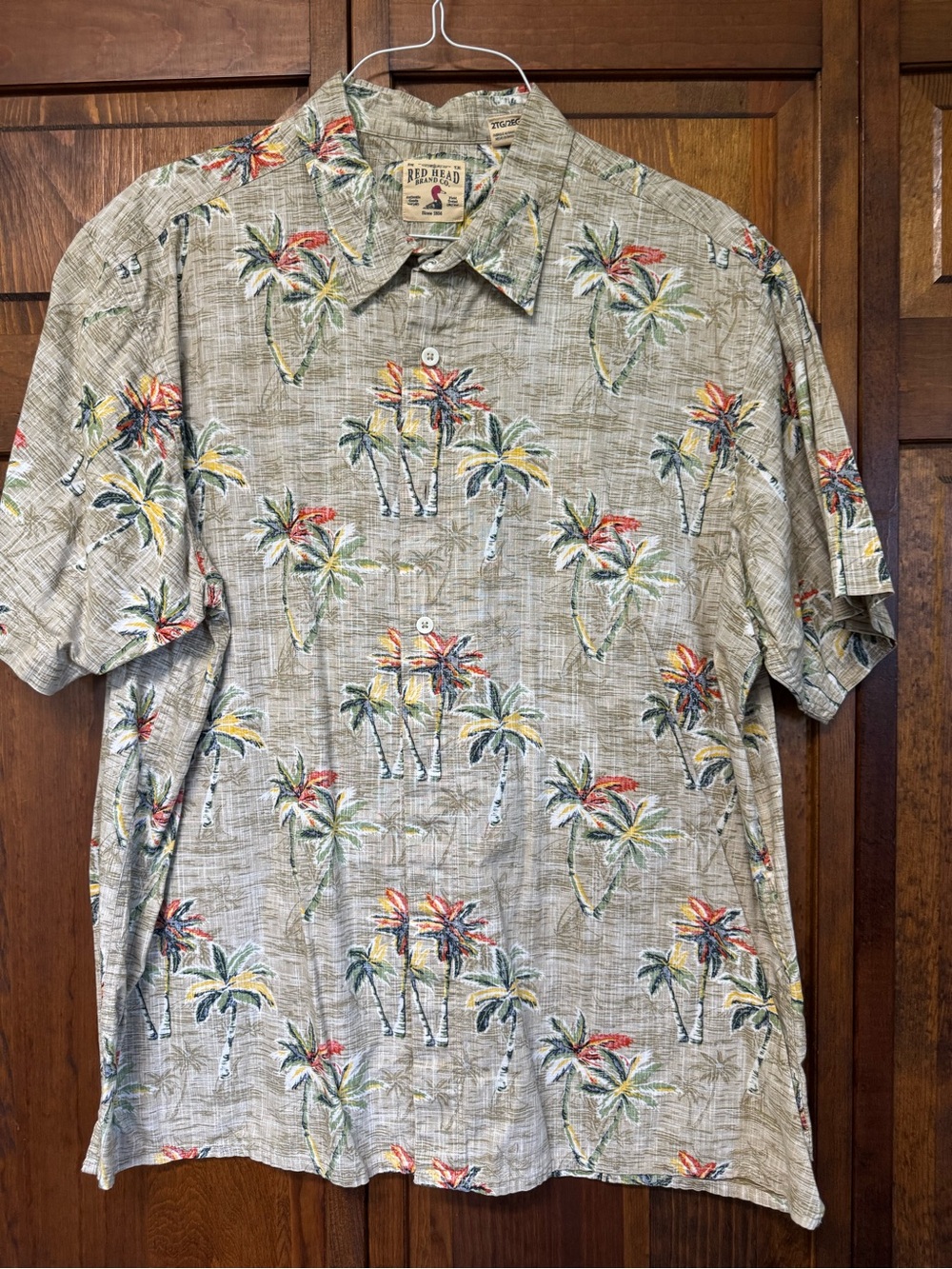 RedHead Men's Short-Sleeve Palm Print Shirt - Beige